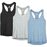 icyzone Donna Canotta Sportiva Running Racerback Top Senza Maniche Fitness Palestra Shirt, Pacco da 3