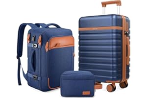 UKEIN Suitcase Set, 5 Pieces, Lightweight, 100% PC Travel Suitcase with Wheels, Trolley & TSA Lock, Hard Shell Suitcase Set, Trolley Hand Luggage with 1 Travel Bag and 1 Toiletry Bag, blue, Hand