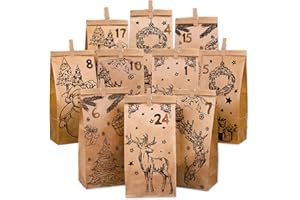AUXHCYL Calendario dell'Avvento da Riempire per Bambini 2025, 24 Pezzi Calendario dell'Avvento Fai da Te, Sacchetti Natalizi DIY per Bambini e Adulti