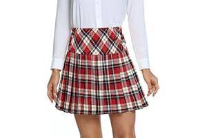 EXCHIC Femmes Academy Style A Ligne Elasticité Taille Haute Plissée Mini Jupe avec Doublure Pantalons