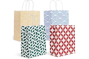 Parmedu Papiertüten-Set in 4 Farben: 24 Geschenktüten mit Griffen in Optimaler Größe 26 * 21,5 * 10CM, Verdickte Mitnahme-Tüten für Weihnachten, Feste, Geburtstage, Partys, Hochzeiten usw.