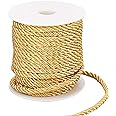 PH PandaHall 59ft 5mm Decorative Twisted Cord, 3-Ply Gold Thread Macrame Cord Gold Twine Gold Rope Decorative String Trim for Home Décor Curtain Embellishment Costumes Making Honor Cord