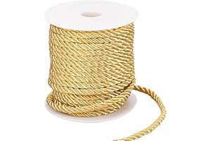 PH PandaHall 18m Cordino Decorativo Intrecciato 5mm Corda Intrecciata in Poliestere, Filo di Corda Dorato a 3 Strati per Decorazioni per la Casa Avvolgimento Regalo Natale Artigianato Fai Da Te