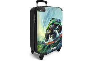 NoBoringSuitcases.com® Children's Luggage Kids Suitcase Boys- Hand Luggage - Cabin Suitcase - Travel Suitcase with Wheels - Trolley 55x40x20 cm - Green Monster Truck - Brush Strokes - 20 Inch - 10kg