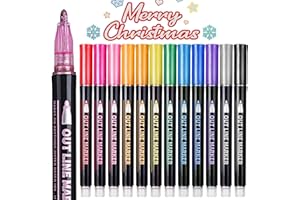 TOVIKI Rotuladores Mágicos, Regalo Niña 4-12 Años, 12 Colores Purpurina Doble Línea, Contorno Metálicos, para Pintar, Álbum Fotos, Scrapbooking, Manualidades Niños