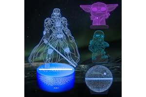 Huanchenda Star Wars 3D Ilusión Lámpara, 4 Patrones 16 Colores Cambian Luz Nocturna Lámpara de Noche para Decoración de Dormitorio