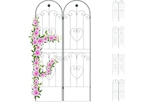 Relaxdays Rankgitter 2er Set, Metall, 180 x 50 cm, Rankhilfe Garten, Rundbogen, Blume & Herz, zum Stecken, dunkelgrün, Design A