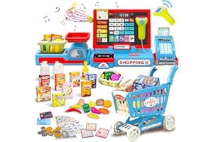 HILKKET Kasse Kinder Spielzeug, Kinderkasse mit Scanner, Sound, Rechnerfunktion, Spielgeld und Zubehör, Kaufladen Zubehör Rollenspiel Weihnachten Geschenk, Spielkasse ab Jungen Mädchen 3-6 Jahren