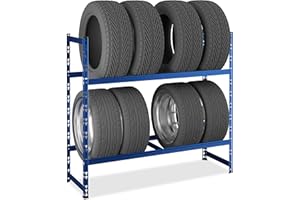 Relaxdays Scaffale Portagomme per 8 Pneumatici, HLP: 100x110x35 cm, 150 kg, Ripiani in Acciaio, Garage e Officina, Blu