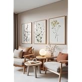 Zestia Ahşap &Ccedil;er&ccedil;eveli 3&rsquo;l&uuml; Tablo Seti, Botanik &Ccedil;i&ccedil;ek &Ccedil;izimi &ndash; Soft Renkler, Salon Set No: 30124 21 x 30
