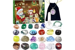 YUNSTK Advent Calendar 2025 Crystals for Kids with 24 Days Christmas Countdown, 24 Natural Crystal Agate Rocks Minerals Fossils Gemstones to Open Each Day, Xmas Gift for Girls Boys Geology Enthusiasts