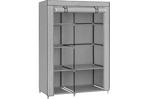 SONGMICS Armoire à Vêtements, Penderie, 1 Tringle à Vêtements, 6 Niveaux, Tissu Non-tissé, Cadre Métallique, 45 x 105 x 168 cm, pour Chambre, Couloir, Dressing, Gris avec Motifs Chevrons RYG085G22