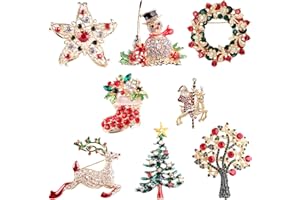 TSLBW 8 Piezas de Broche de Navidad, Alfiler para el Pecho, Muñeco de Nieve, árbol de Navidad, Calcetín de Navidad, alce, broche de Santa, alfileres, joyería de Navidad, regalo para mujeres