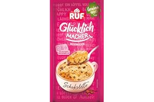 ‎RUF RUF Glücklichmacher Tassenkuchen Schokoletto, saftiger Tassenkuchen mit Schokoladenstückchen, in 90 Sekunden fertig, einfacher Mikrowellenkuchen für spontanen Kuchengenuss, 1 Portion