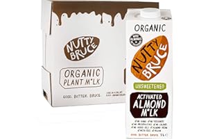 Nutty Bruce - Unsweetened Activated Almond Milk - Certified Organic & Vegan Alternative Milk, No Preservatives, Colours or Added Oils, Lactose Free, Dairy Free, Soy Free - 6 pack x 1L