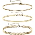 DEARMAY Gold Ankle Bracelets for Women Waterproof 3Pcs 14K Gold Plated Anklets Layered Cuban Link Chain Herringbone Dainty Cute Anklets Set Pack Summer Beach Jewelry Gift for Women