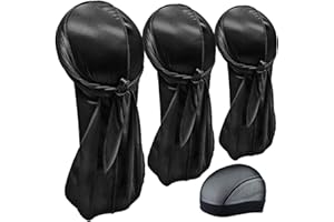 Hairizone 3 pièces durags Soyeux pour Hommes Vagues avec 1 Capuchon de Vague (Noir)