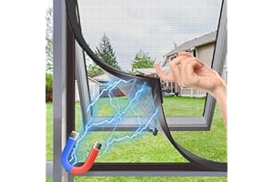 MLEJU Zanzariera Magnetica per Finestre,Fai Da Te in Fibra di Vetro, Regolabile fino a 150x180cm, Zanzariera Magnetica Finestra Facile installazione Senza Foratura né Viti -Cornice Nero,Rete Nero