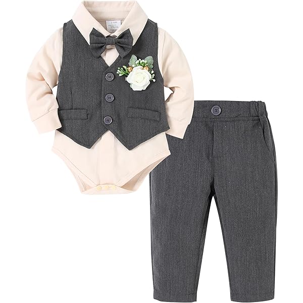 Famuka Baby Boy Formal Tuxedo Suit With Bows Waistcoat & Hat - 9