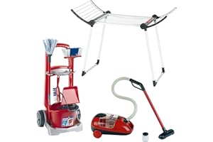 Theo Klein 6792 Mega set per la casa Vileda, Include carrello delle scope con accessori per la pulizia, stendibiancheria e aspirapolvere, Giocattoli per bambini dai 3 anni in su