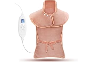 MYCARBON Coussin Chauffant Électrique pour Dos Épaules Nuque Coussin Chauffant Cervicales 60x100cm Arrêt Automatique 6 Températures 4 Timer avec Contrôleur Chauffage Rapide Lavable en Machine, Corail