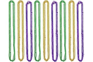 RmKbe 24 Pieces Mardi Gras Beads Necklaces Metallic Colorful Bead Necklace Parade Throws Party Decorations for Men Women