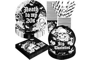 BOIKOKY Rip to My 20s - Set di 120 decorazioni per compleanno "Death to My 20s", piatti e tovaglioli usa e getta, per 24 persone