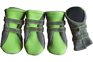 Vibrant Fellow Paw Protector Dog Boots Breathable and Skid-proof with Reflective Straps Bright Green Set of 4 Size XXS - Inner Sole Width 1.18 Inch