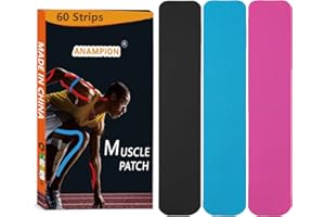 ANAMPION Kinesiology Tape Pro (60 Precut Strips) Waterproof Sports Tape for Athletes, Physio Elastic Tape Pain Relief Adhesive for Muscles Shin Splints Ankle Knee & Shoulder (Mix)