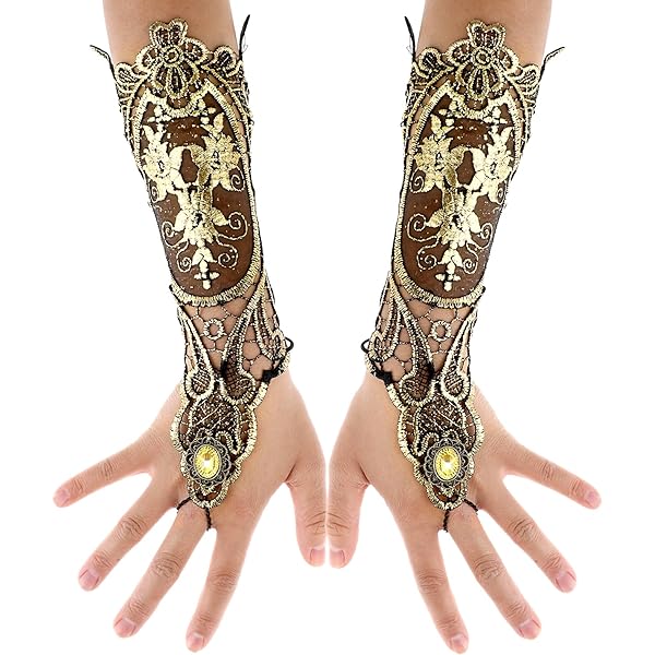 GORGECRAFT 2 Paire De Gants Longs En Dentelle Sans Doigts Noirs Pour
