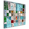 murando Glass Splashback for Kitchen Backsplash Cooker Protector Tempered Glass Splashbacks for Cookers Decorative Wall Art Heat Resistant Graphic 60x60cm / 24"x24" Abstract Mosaic Tiles f-B-0279-aq-a