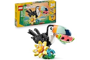LEGO Creator 3-en-1 Animaux Sauvages : Le Toucan Tropical - Oiseau avec Fleur - Jouet Animal Transformable en Figurine de Papillon ou de Poisson Tropical - Cadeau Original Fille ou Garçon 7 Ans 31173