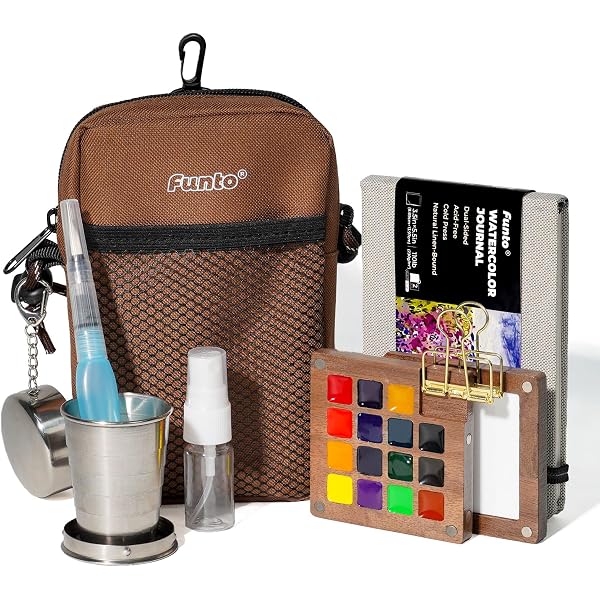 Mini kit de Peinture Aquarelle de Voyage,12 Couleurs pour Artiste de Poche,8 grilles en Bois avec Clip en métal, Cadeau pour Artistes,Peintres et étudiants