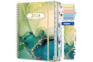 NEYSA 2024 Academic Diary A5 Week to View Planner (January to December 2024) - With 250 Sticky Notes,Elastic Closure Appointment Planners Notebooks for Office School College