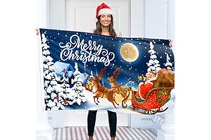 KASKANA Christmas Flag 5ft x 3ft with eyelets - Christmas Banner Santa Claus - Vivid Digital Print - 110Den Thick polyester - Double Seam