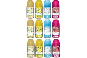 EUROPE CENTRE 12 x 250ml Refills Bundle for Automatic Air Freshener Dispenser, Fresh Linen, Citrus Zing, Sparkling Berry & Jasmine Essence Scents for a Refreshing Home or Office