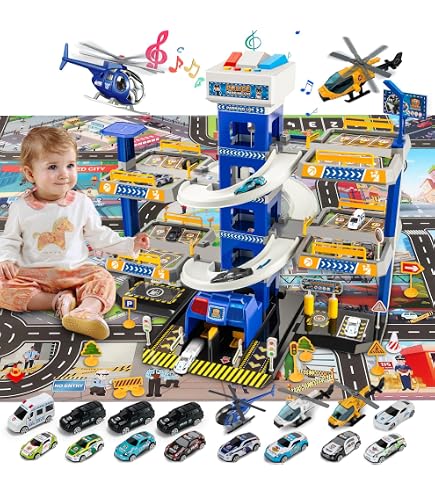 Starlux - Garage Voiture Jouet Renault 4 Niveaux - Circuit Voiture pour Enfants dés 3 Ans - Station Service & Atelier Réparation - Parking Jouet Garçon - Conception Française - Accessoires Inclus