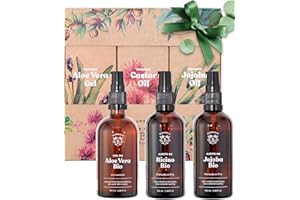 Bionoble Cesta de Regalo para Mujer 3x100ml - Gel Aloe Vera Puro, Aceite de Ricino, Aceite de Jojoba Orgánico - Productos naturales en una linda caja - Regalos de cumpleaños a precio especial