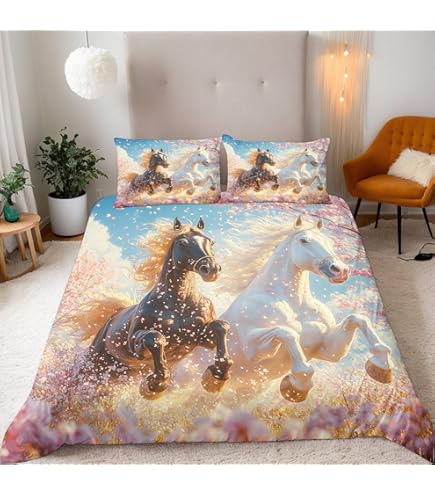 Parure De Lit Cheval 160x210 + Taie 65x100 – 100% Coton – Multicolore