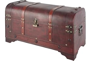 Bingo-Shop Schatztruhe Schatzkiste Holz 54 x 28 x 31cm Mit Deckel Verschluss Piratenkiste Geschenk-Box Verschließbar Aufbewahrungsbox Holztruhe Geldtruhe Vintage-Look