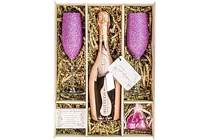 SPARKLEWARE Bottega Rose Gold Sparkling Wine 75cl Gift Set Hamper With Sparkling Pink Flutes, Chocolates And Gift Box - Birthday Hamper for Women - With Personalised Gift Message (Sparkling Tops)