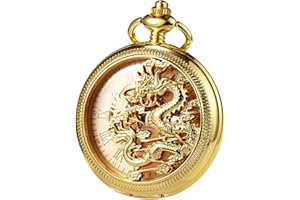 TREEWETO Orologio da tasca meccanico da uomo con scheletro antico, con catena e scatola, Oro