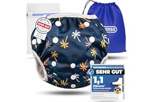 ‎KIDVERSE KIDVERSE Schwimmwindel Baby Badehose 0-3 Jahre - Hautfreundliche Schwimmwindeln wiederverwendbar & saugstark - Größenverstellbare Badewindel Baby Schwimmhose inklusive Tragetasche & Wäschenetz