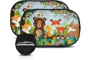 CARAMAZ Pare Soleil Voiture bébé/Enfant – Teinte Optimale Unique avec Protection UV certifiée pour Une Protection sans Bloquer complètement la Vue, Facile à Poser, 2 pièces 51 x 31 cm, Teinte Unique