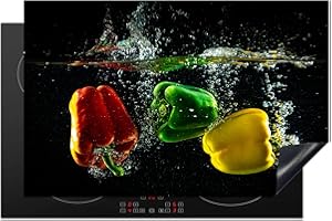 KitchenYeah© Induction Hob Cover Protector Mat 20.5"x31.5" / 80x52 cm Kitchen Universal Ceramic Covers for Electric Cookers Vinyl Pepper - Vegetable - Water - Black - Red