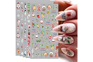 UHELTOSLY Adesivi Unghie Decalcomania Natale,3D Arte Unghie Adesivi Autoadesivi,Albero di Natale Babbo Natale Renna adesivi,Manicure Fai Da Te Decorazione di Natale Nail Art Stickers