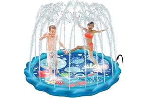 PELLOR Tapis d'eau Enfant Jets Pataugeoire Jeux Extérieur Activite Plein Air Enfants pour Jardin (170cm)