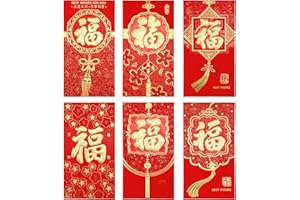 LASUROA 36pcs Chinese New Year Red Envelopes, 2024 New Year Hong Bao, 6 Styles Large Spring Festival Red Pocket Lucky Money Packets for Year of The Dragon, Weeding, Birthday, Christmas (Style 1)