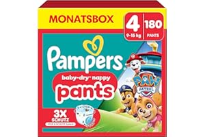 ‎PAMPERS Pampers Baby-Dry Pants Paw Patrol Edition Größe 4, 180 Windeln, 9kg-15kg, 360° Passform hilft, Auslaufen zu verhindern