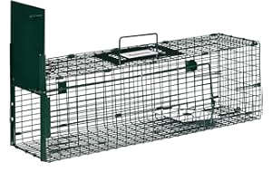 Outsunny Trampa para Animales Vivos con Puerta Jaula de Captura Metálica con Asa para Conejos Visones Pequeños 60x18x20 cm Verde Oscuro